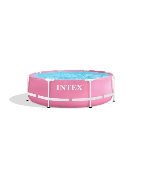 PinkMetalFrameAboveGroundPool-8'x30"